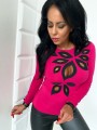 Bluzka damska zdobiona z długim rękawem liście, łezki, kwiaty B-279