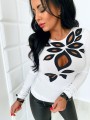 Bluzka damska zdobiona z długim rękawem liście, łezki, kwiaty B-279