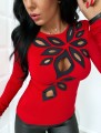 Bluzka damska zdobiona z długim rękawem liście, łezki, kwiaty B-279