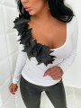 Bluzeczka zdobienia z eko skóry elegancka długi rękaw KOLORY B-291