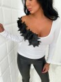 Bluzeczka zdobienia z eko skóry elegancka długi rękaw KOLORY B-291