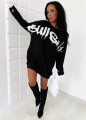 Czarna bluza oversize, dluga bluza damska – luźna z nadrukiem dużym białym ,bullshit, długi fason, bawełna, sukienka sportowa  LipMar