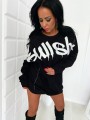 Czarna bluza oversize, dluga bluza damska – luźna z nadrukiem dużym białym ,bullshit, długi fason, bawełna, sukienka sportowa  LipMar
