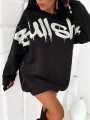 Czarna bluza oversize, dluga bluza damska – luźna z nadrukiem dużym białym ,bullshit, długi fason, bawełna, sukienka sportowa  LipMar
