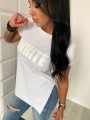 T-shirt damski nadruk WHITE długi L-116