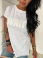 T-shirt damski nadruk WHITE długi L-116