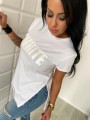 T-shirt damski nadruk WHITE długi L-116