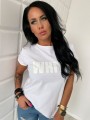 T-shirt damski nadruk WHITE długi L-116