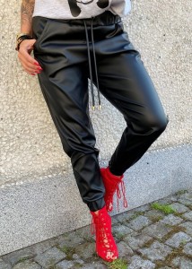 Promocja M CZARNE Spodnie z eko skóry dres luźne, ściącze, pumpy 