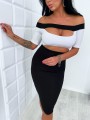 Wyprzedaż S Sukienka ołówkowa odkryte ramiona z dekoltem krótki rękawek  T-131