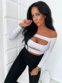 Kobieca krótka bluzeczka, odkryte ramiona, długi rękaw KOLORY B-289