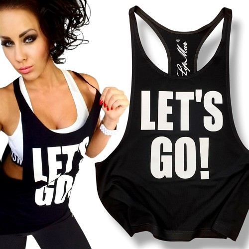 Bokserka czarna sportowa tank top nadruk Let’s GO