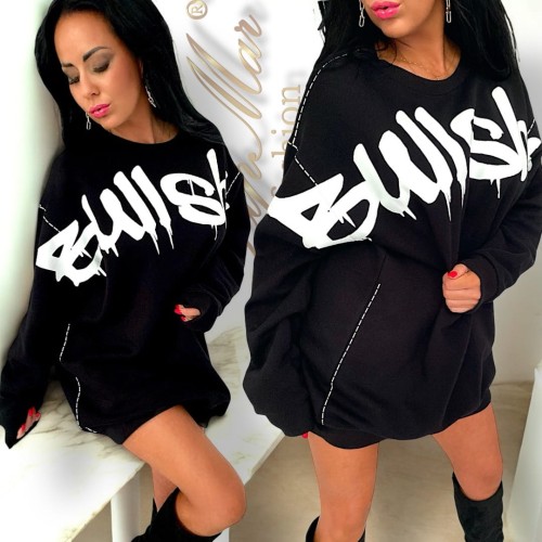 Czarna bluza streetwear damska LipMar oversize z nadrukiem BULLSHIT;. Bawełna, polska marka – kup online!