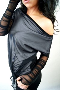 Promocja M CZARNA Bluzka elegancka z przeźroczystej siateczki    