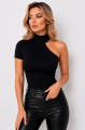 Czarna bluzka asymetryczna z jednym rękawem i półgolfem – elegancka one shoulder