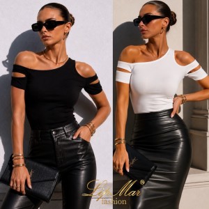 Bluzka damska letnia z odkrytym ramieniem pęknięcia cut out– elegancka  S-XL LipMar
