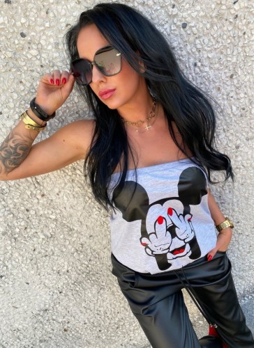 Top micky smieszny nadruk Minie fuck it L-108